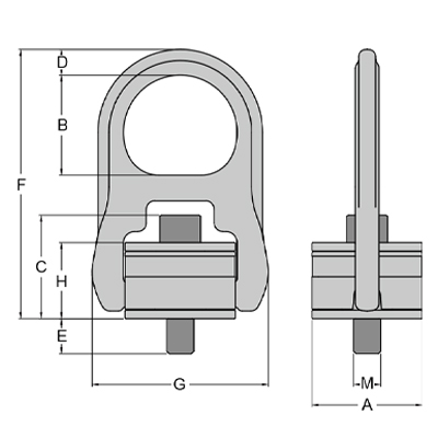 Swivel hoist ring with UNC threaded bolt dimensions